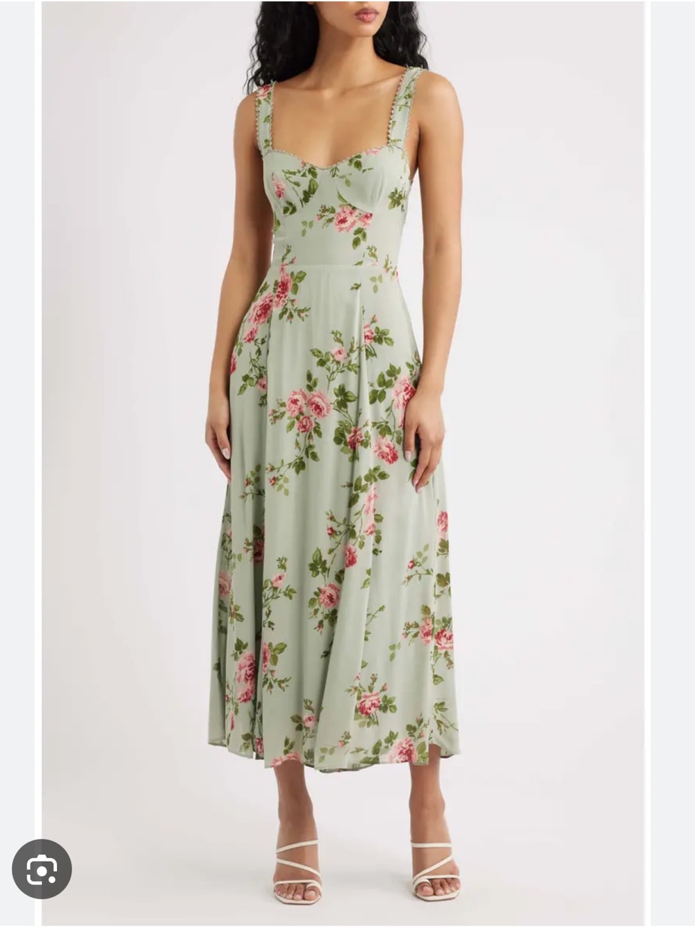 Reformation Sage Green Floral Midi Lela Dress - Picture 1 of 4